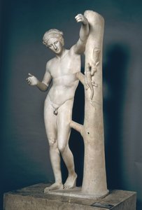 Apollo Sauroktonos (økodræber) Romersk kopi af en græsk bronze fremstillet ca. 350 f.Kr. og tilskrevet Praxiteles (ca. 370-339 f.Kr.) (marmor)